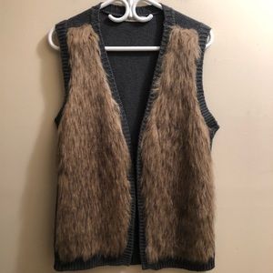 faux fur open front vest sleeveless sweater